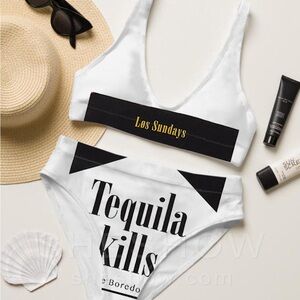 Los Sundays Tequila Kills White and Black Graphic Bikini Set